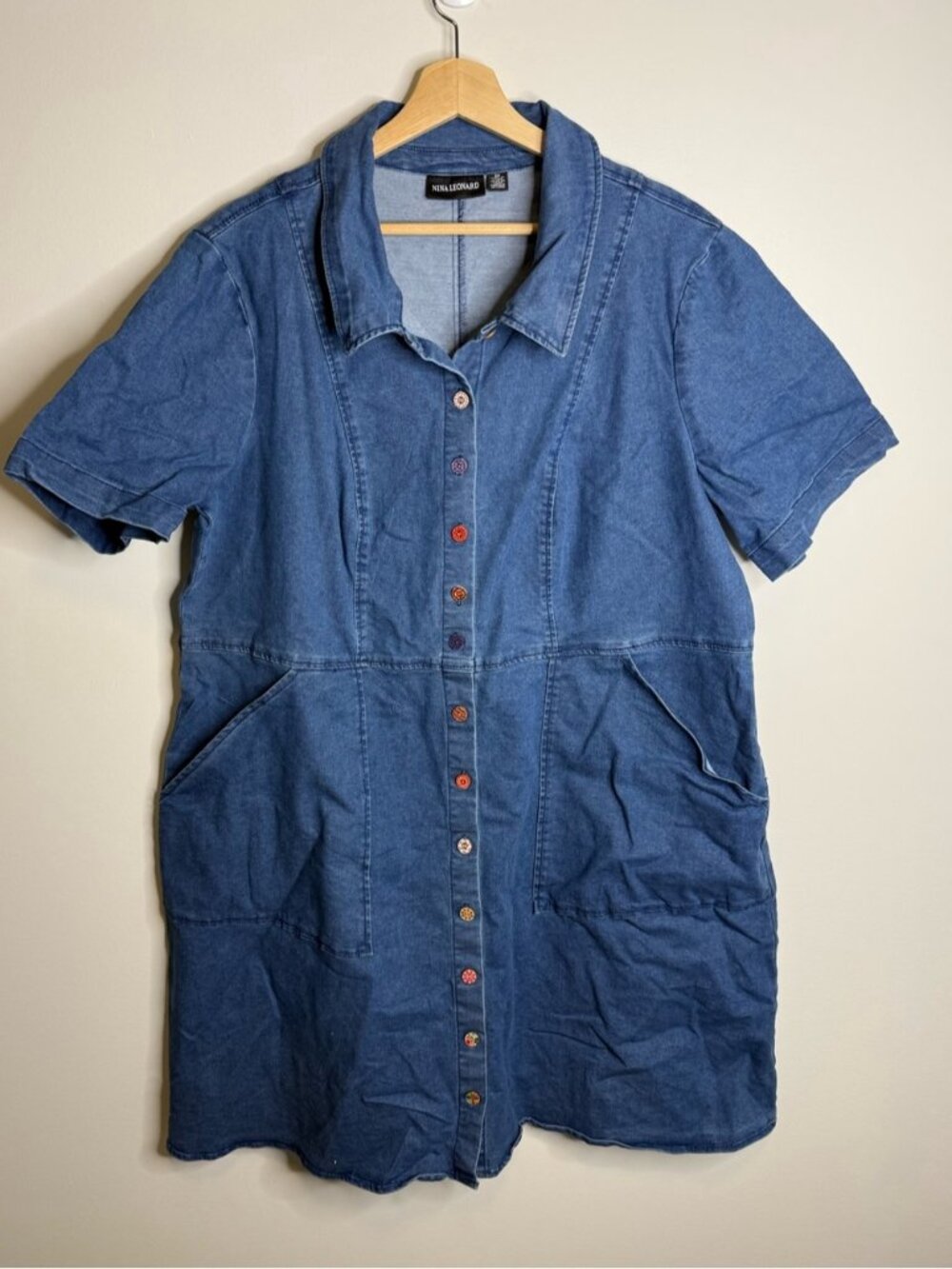 Nina Leonard Indigo Denim Button-Front Midi Dress size 2x